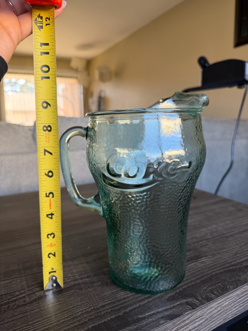 Vintage Coca Cola Heavy Green Pebbled Glass 64 oz Pitcher with Ice Lip